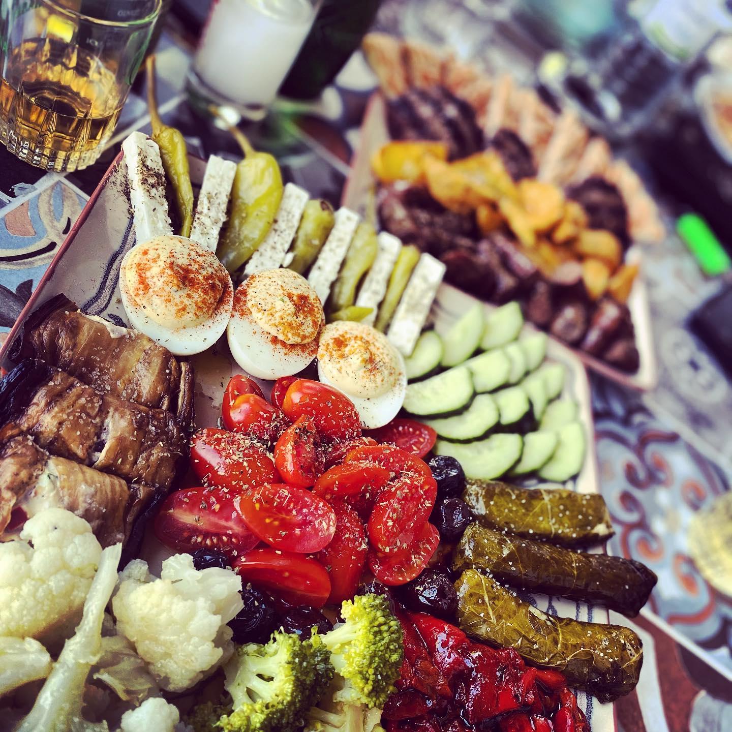 A platter of Greek meze to share at the table